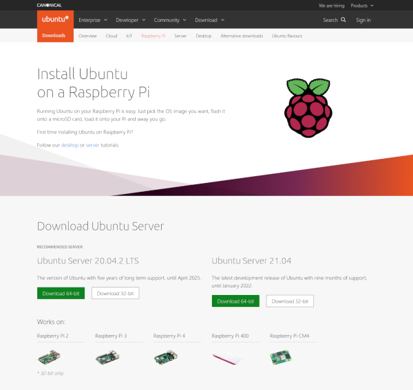 Ubuntu Server 版本選擇頁面截圖